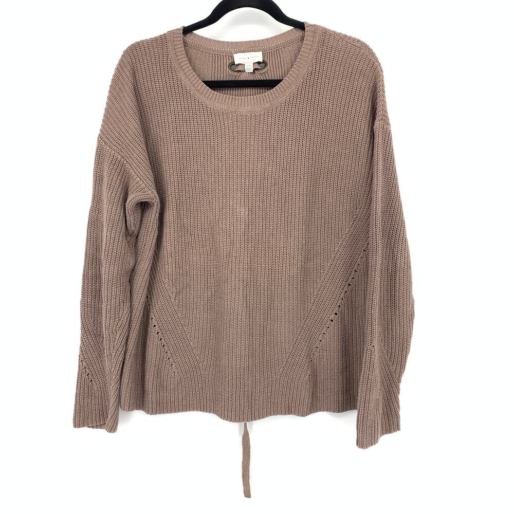 Lucky Brand Crew Neck Lace Up Back Detail Sweater Womens Size Medium Brown